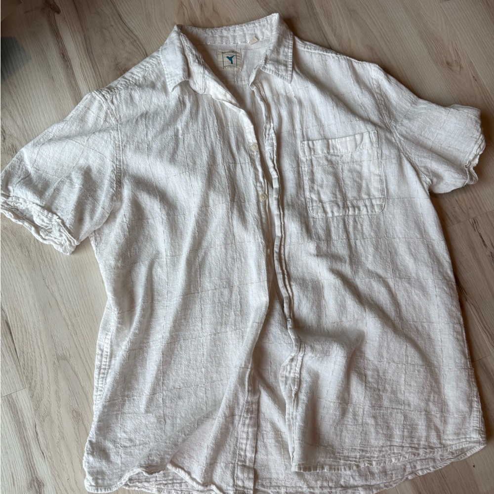Cotton Linen Blend Button Down Shirt